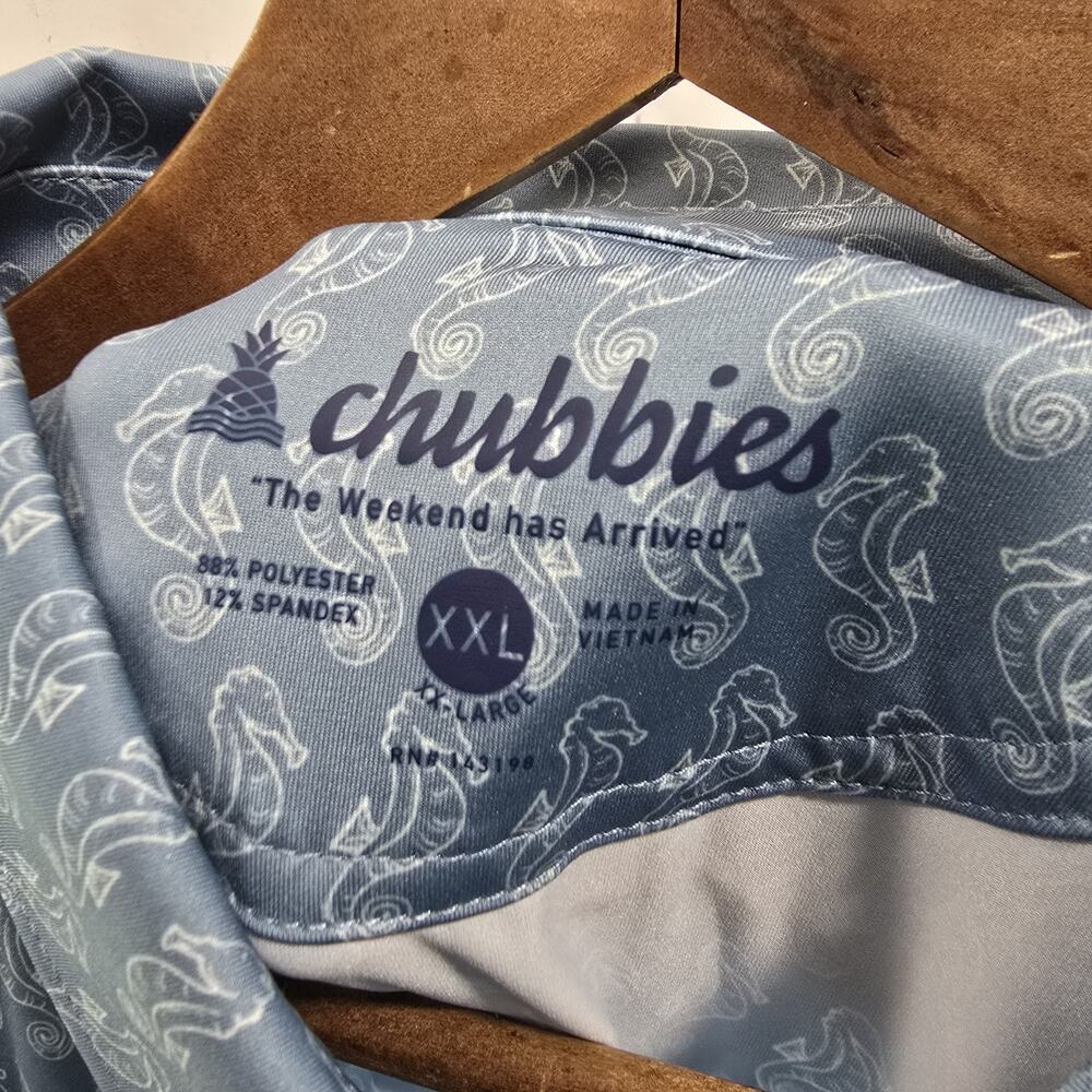 Chubbies Shirt Mens XXL Blue Polo Seahorse Giddy Up Performance Active Golf - Picture 3 of 10